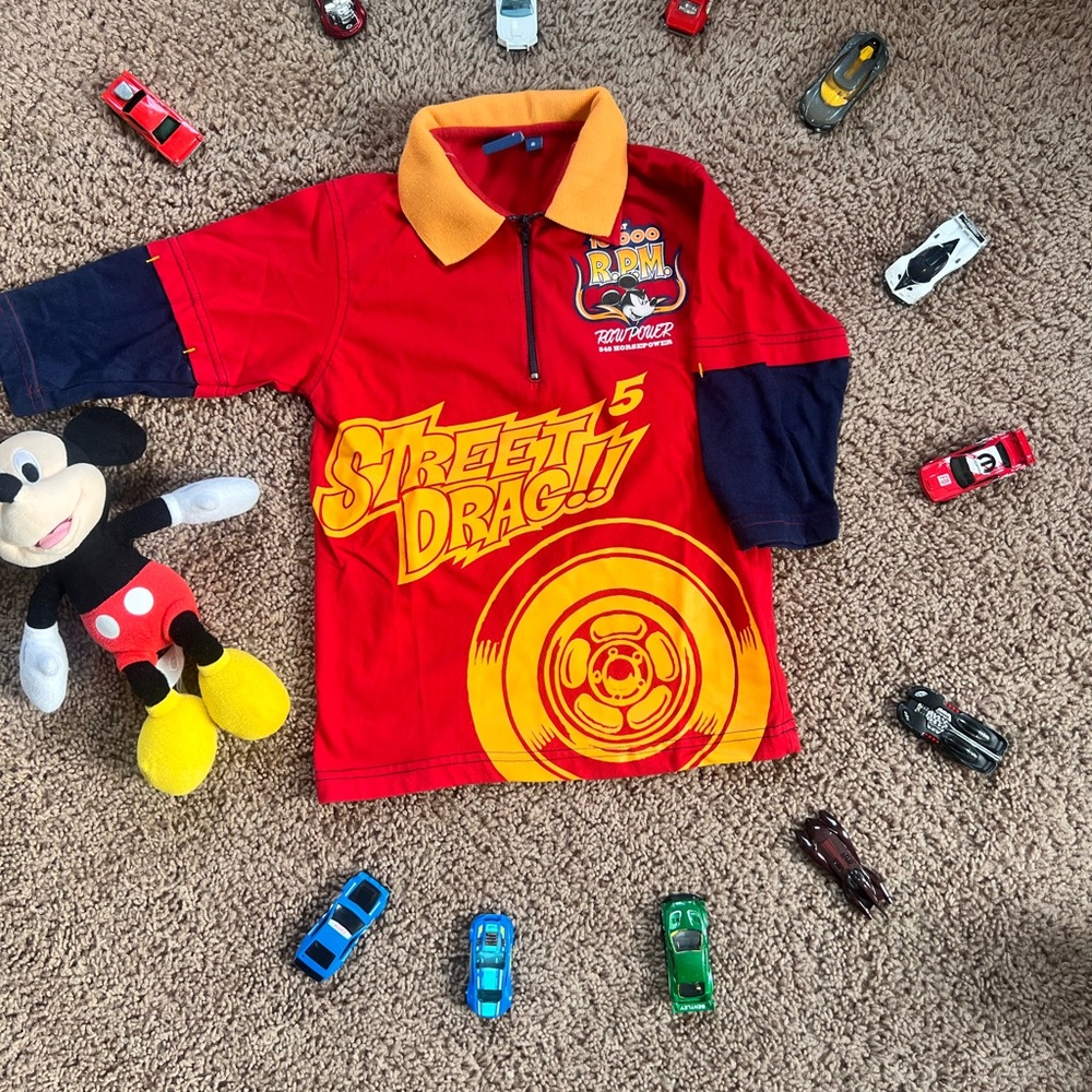 Vintage Y2K 2005 Disney Mickey Mouse Racing Shirt Boys Sz 6 Street Drag RPM Polo